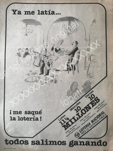 Cartel Retro Loteria Nacional 1970s Dibujo Abel Quezada 26