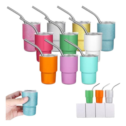 Vaso De Chupito De 2 Onzas Con Pajita De Acero Inoxidable Color Blanco Lisa
