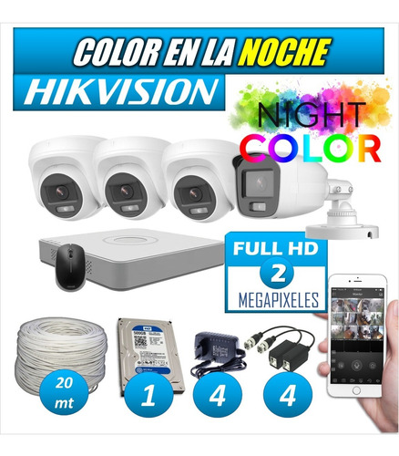 Kit Hikvision 4 Cámaras Full Color En La Noche!! +disco Duro