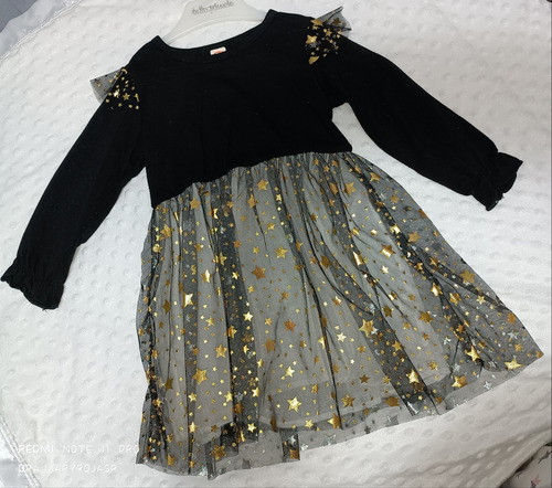 Vestido Negro Con Estrellas Doradas Para Niña De 24 A 30 M