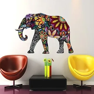  Vinilo Decorativo Elefante Hindú  Mandala Multicolor