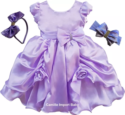 Vestido Infantil Lilás Social Princesa Sofia Rapunzel 1 A 3