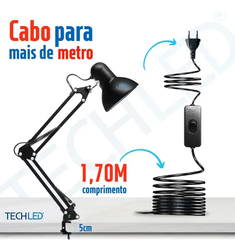 Luminaria de Mesa articulável Techled Cor Preto