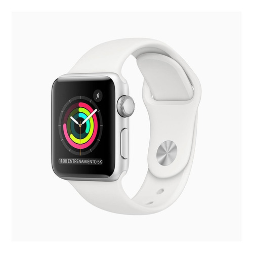 Imagen 1 de 6 de Apple Watch Series 3 (GPS) - Caja de aluminio plata de 38 mm - Correa deportiva blanco