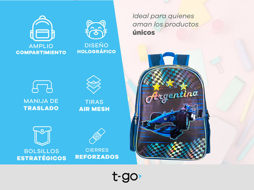 Mochila T-go Escolar 16 Pulgadas Para Nene Niños Infantil Color Azul Diseño de la tela 3 ESTRELLAS F1