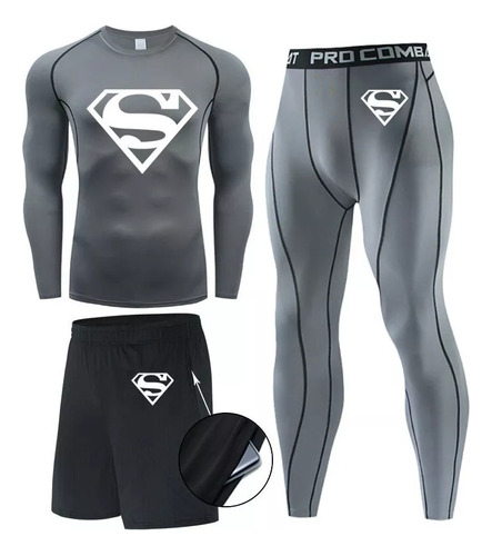 Conjunto Deportivo Super Heroes Superman Compresión 3 Piezas