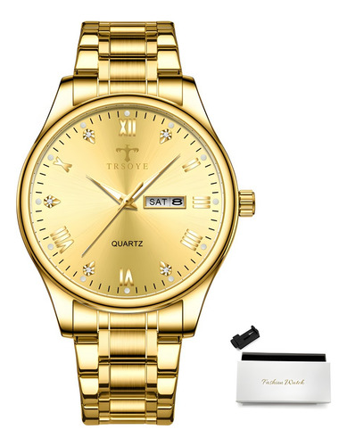 Reloj De Cuarzo Dorado Con Calendario Luminoso Caballero Dorado Dorado Dorado