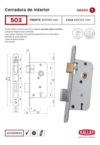 Cerradura Kallay 503 Frente Acero Inoxidable Ref Puerta