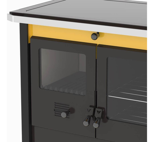 Fogão Lenha Venax N1 Corbusier Dupla Combustão Amarelo Vidro