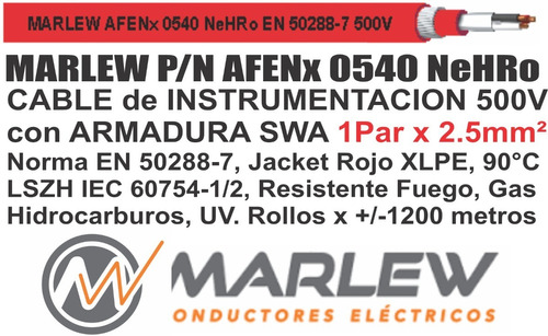 Marlew Cable Instrumentacion Armadura Swa 1par X 2.5mm² Rojo