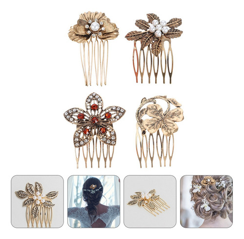 Peineta Para El Pelo Con Flores De Diamantes De Imitación: 4