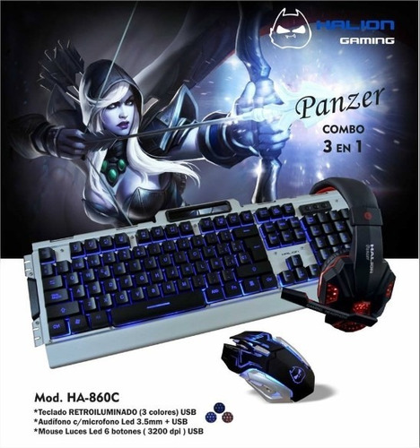 Kit Gamer 3 En 1 Halion Panzer 860c Teclado+audifonos+mouse