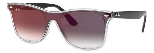 Anteojos de sol Ray-Ban Wayfarer Blaze Large con marco de nailon color matte transparent, lente grey degradada/espejada, varilla black de nailon - RB4440N