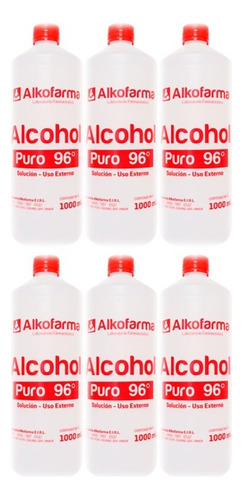 6 Botellas Alcohol Liquido 96 Grados Alkofarma 1l