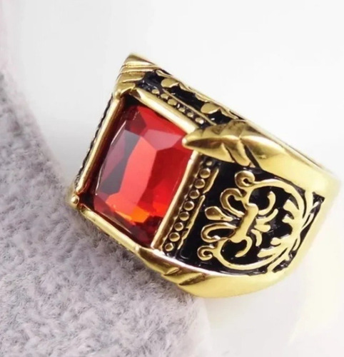 Anillo Hombre Acero Inoxidable Piedra Cristal Rojo !!!