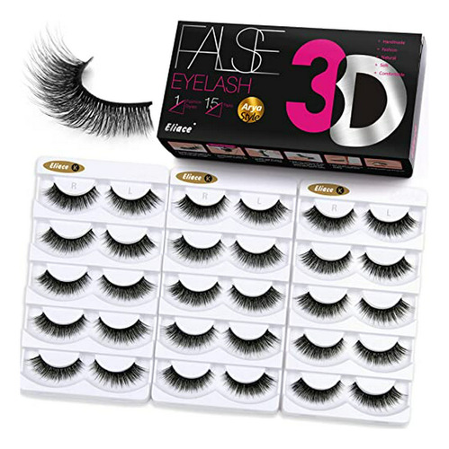 Pestañas Postizas Eliace 3d Faux Mink Vegan 15 Pares (14 Mm)