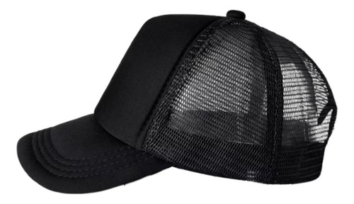 Boné Trucker Aba Curva Telinha Ajustável Básico Liso Grande Preto Adulto