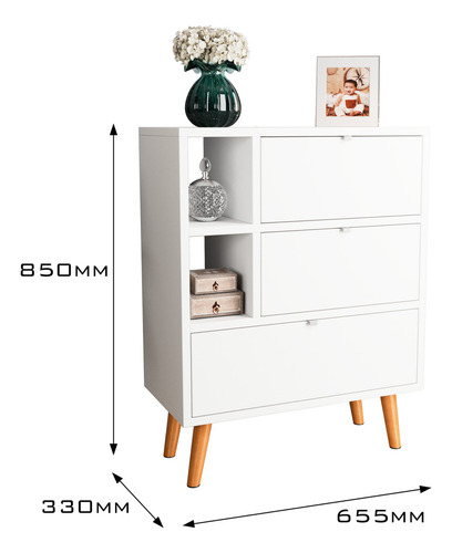 Buffet Aparador 3 Portas Basculante Retro Branco Pés De PVC 85cm X 65cm X 33cm Jm3 Móveis