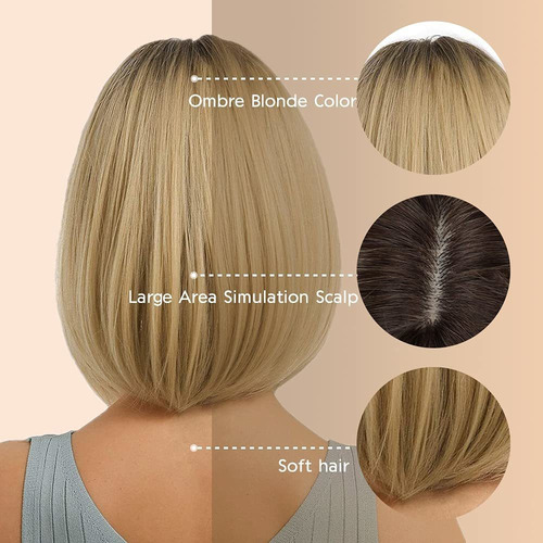 Peluca Rubia Con Flequillo Peluca Recta Corta Bob Para Mujer