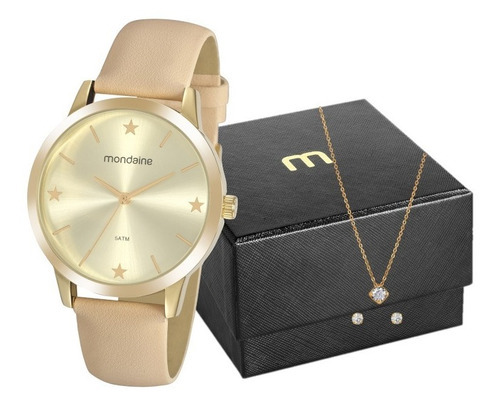 Relogio Mondaine Feminino 32113lpmvdh1 Dourado Couro Bege