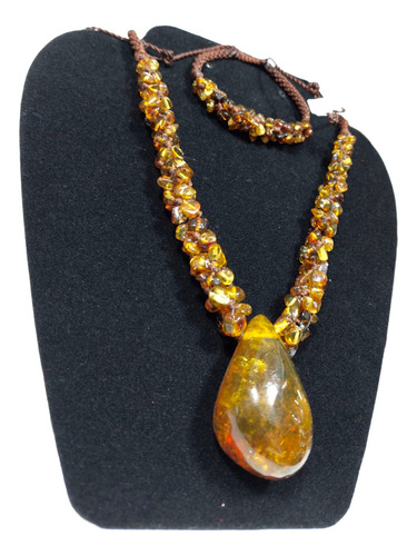 Set De Collar-pulsera-aretes Con Ámbar Auténticos