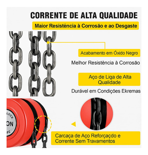 Talha Manual 1 Tonelada 1000 Kg Com Corrente Aço 5 Mt
