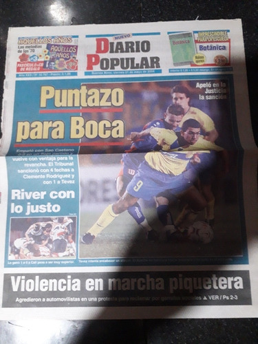Tapa Diario Popular 21 5 2004 Boca Carlos Tévez Piqueteros 