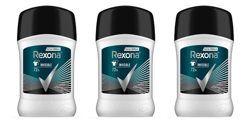 Pack X3 Desodorante Rexona Barra Men 50gr Invisible 72h