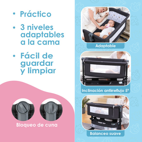 Cuna Para Bebe De Doblae Soporte Con Mosquitero Gris Oscuro