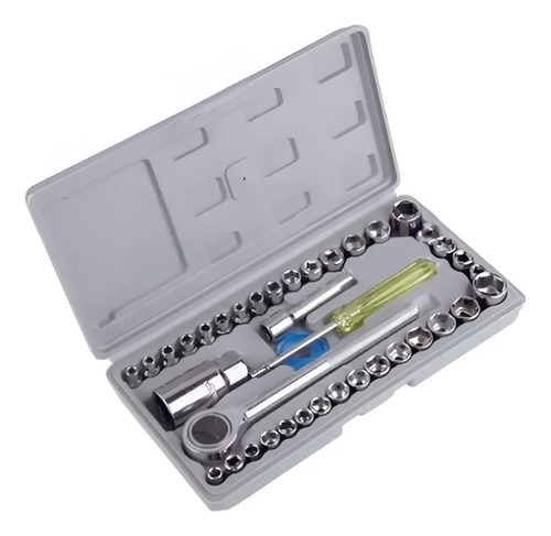 Juego Set De Llaves Tubo Resistente 40pc Con Estuche Plateado