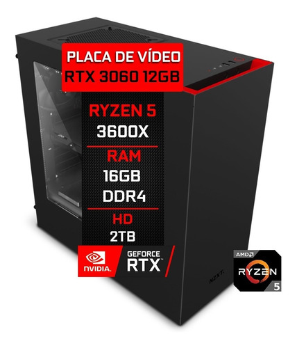 Pc Gamer Asus B450 Amd Ryzen 5 3600x 16gb Rtx 3060 Hd 2tb