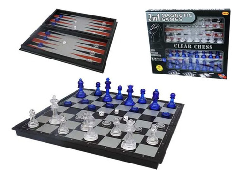 Set Ajedrez Damas Backgammon 3 En 1 Magnetico Simil Cristal