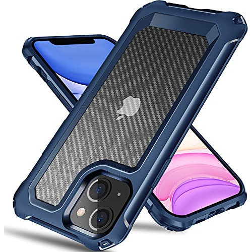 Funda Para iPhone 14 Azul 6.1 Pulgada Duro Fibra De Carbon R