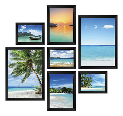 Kit De Quadros Decorativos 7 Peças Praia Com Acrílico A4