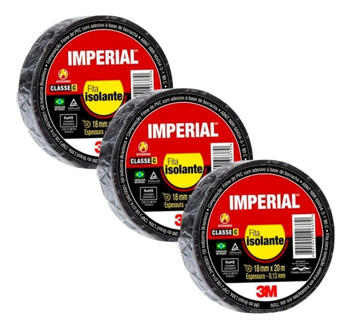 Fita Isolante 3m Imperial 18mmx20mts Hb004216360 Kit C/ 3un