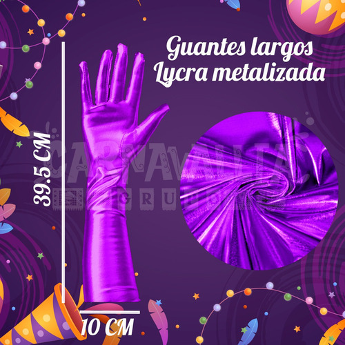 Guantes Largos Satén Morado Accesorios Disfraces Navidad