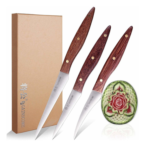 Gainscome Kitchen Vegetables Carving Knives 3 Pcs Set Pro