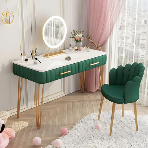 Craftthink Glam Mesa De Tocador De Maquillaje Con 2 Cajones