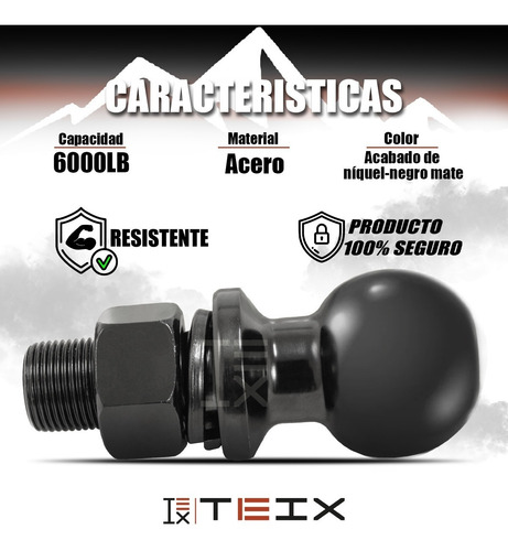 Imagen 5 de 6 de Bola Negra Cople Tiron Remolque 2 Pulgadas Arrastre 6000 Lbs