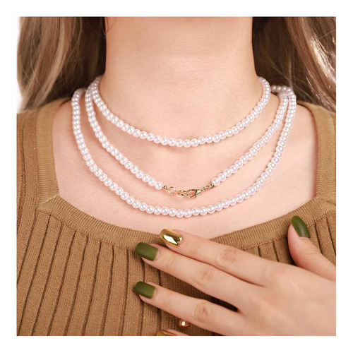 Xerling Gargantilla De Perlas De Imitación De Capas Largas,