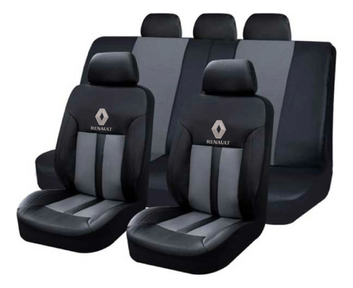 Cubreasiento Funda Ecocuero Negro Gris Renault Logo Bordado