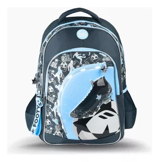 Mochila Espalda 18 Pulgadas Botin Luz Led Escolar Footy Color Azul Diseño de la tela futbol botin