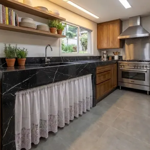 Cortina Para Pia De Cozinha Em Renda 1,50m X 80cm Branca
