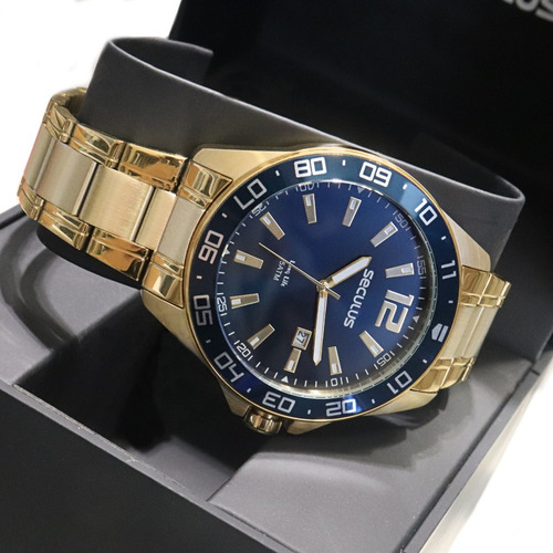 Relógio Seculus Masculino Analógico Dourado Long Life Barato