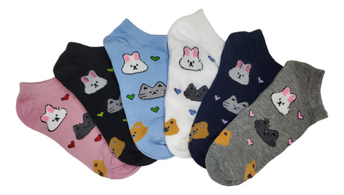 Calcetin Tin Caritas Animalitos Algodón 23-26 Cm 6 Pares