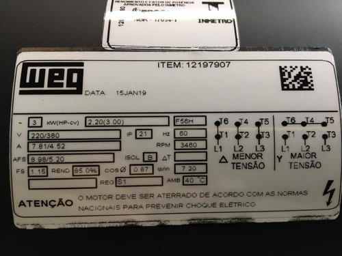 Motor 3cv Weg Trifásico Alta Rotação 3500rpm - Qualymaquina