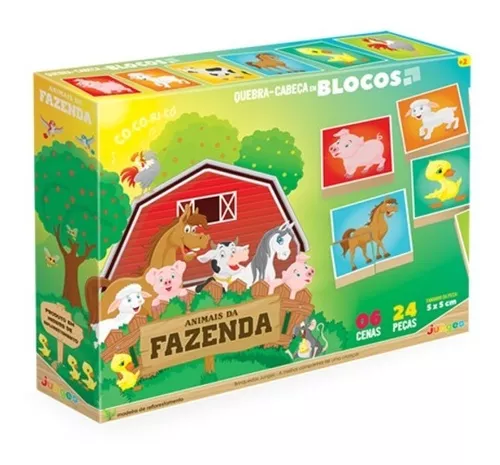 Quebra-Cabeça de Encaixe Animais da Fazenda - Brinquedo de Madeira