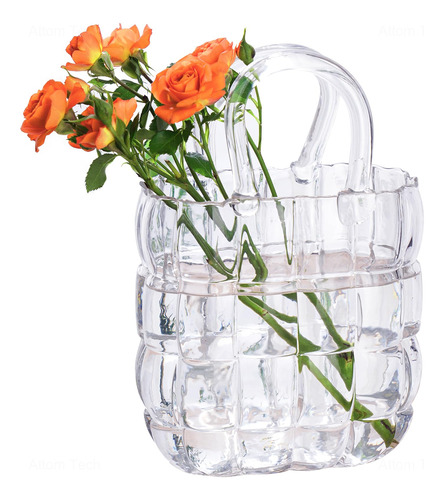 Nihome Florero De Cristal Transparente Con Asa Para Flores,