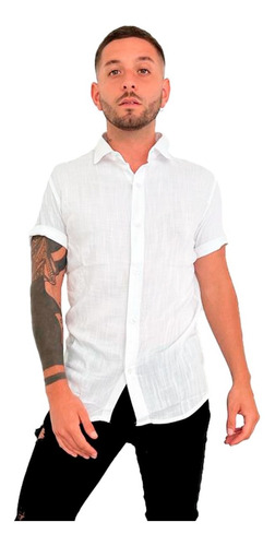 Imagen 1 de 8 de Camisa De Lino Blanca