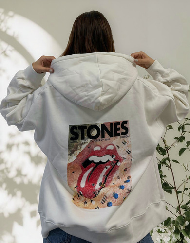 Buzo Over Frisa Mujer Nylon Canguro Capucha Rolling Stones